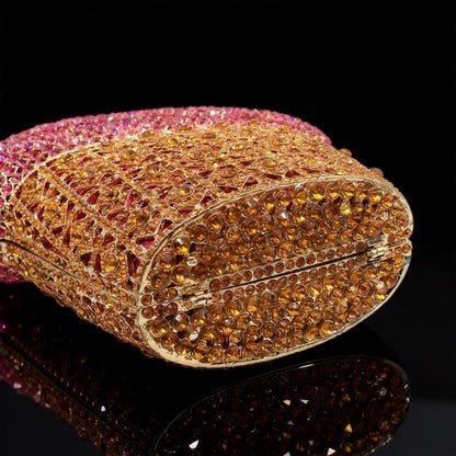 Ice Cream Wrap Iceberg Crystal-Encrusted Diamond Evening Clutch with Filigree Metal and Crystal Embellishments