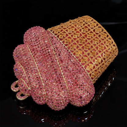 Ice Cream Wrap Iceberg Crystal-Encrusted Diamond Evening Clutch with Filigree Metal and Crystal Embellishments