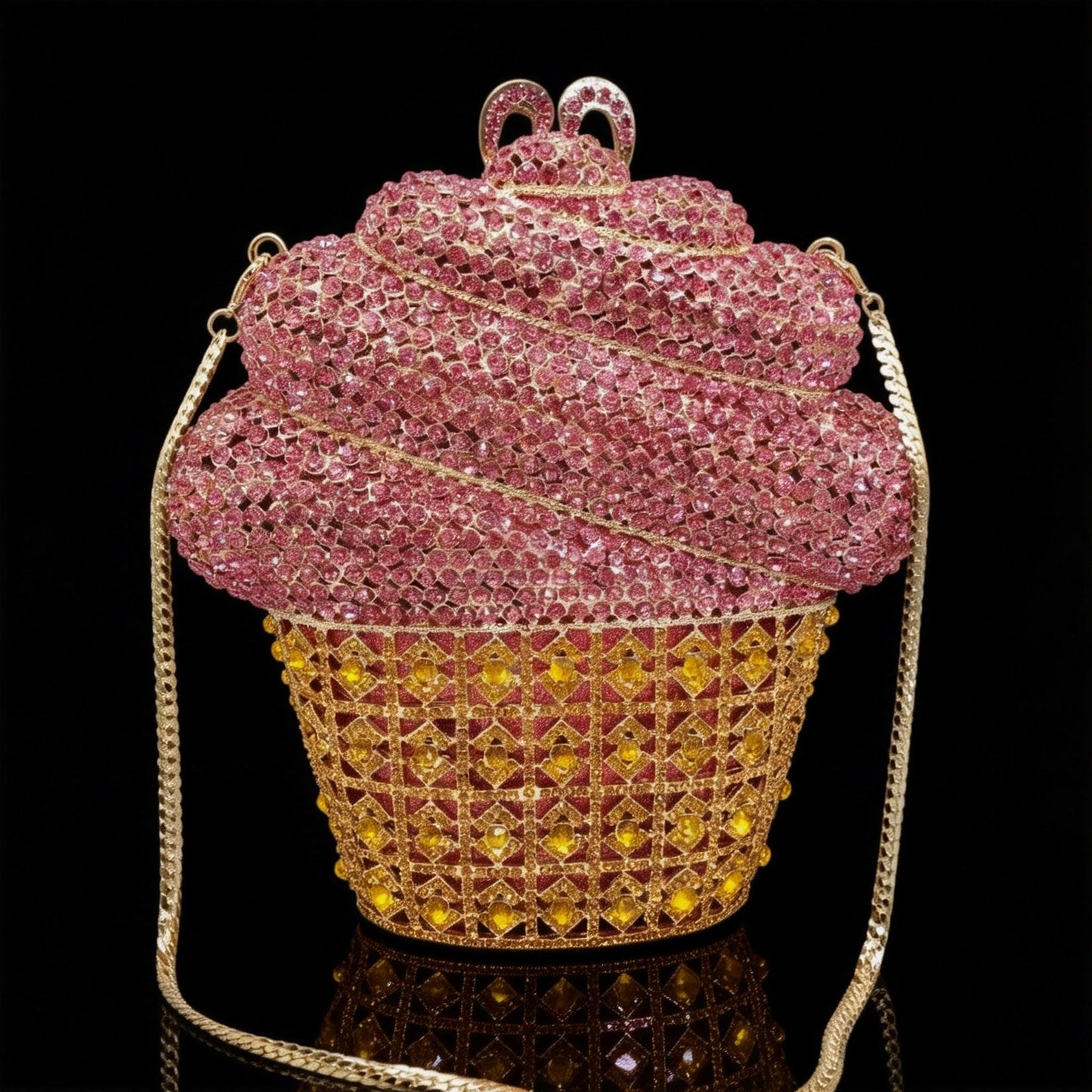 Ice Cream Wrap Iceberg Crystal-Encrusted Diamond Evening Clutch with Filigree Metal and Crystal Embellishments