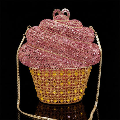 Ice Cream Wrap Iceberg Crystal-Encrusted Diamond Evening Clutch with Filigree Metal and Crystal Embellishments