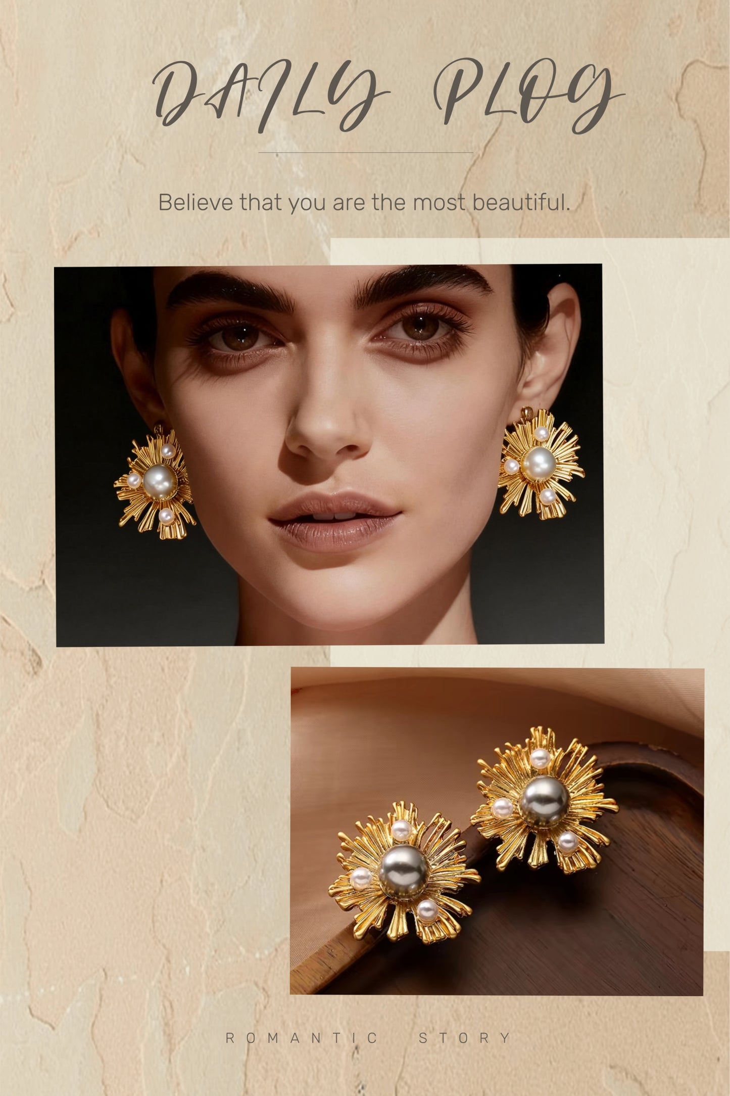 Sunflower-Inspired Pearl Earrings with Sterling Silver Needles - Elegant and Chic