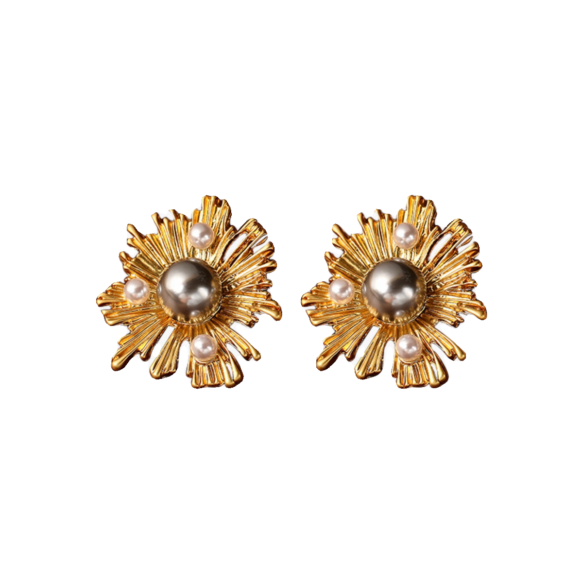 Sunflower-Inspired Pearl Earrings with Sterling Silver Needles - Elegant and Chic