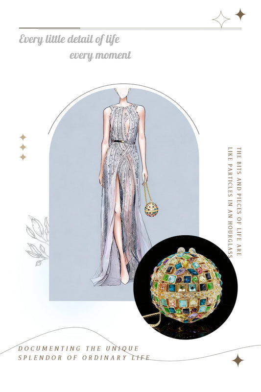 Hollow-Out Crystal-Embellished Round Evening Clutch in Iridescent Colors
