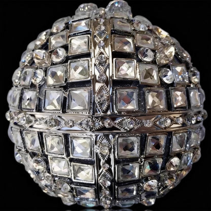 Hollow-Out Crystal-Embellished Round Evening Clutch in Iridescent Colors