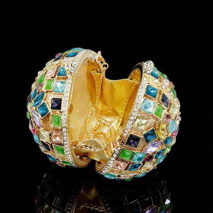 Hollow-Out Crystal-Embellished Round Evening Clutch in Iridescent Colors