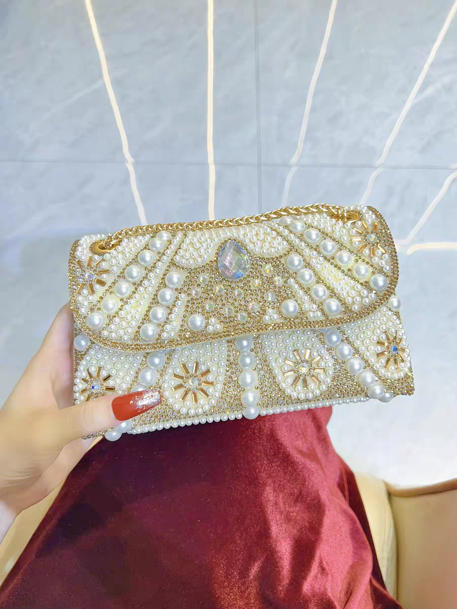 Water Drop Pearl Chain Bag Evening Clutch Versatile Small Bag French-inspired Chanel-style Purse