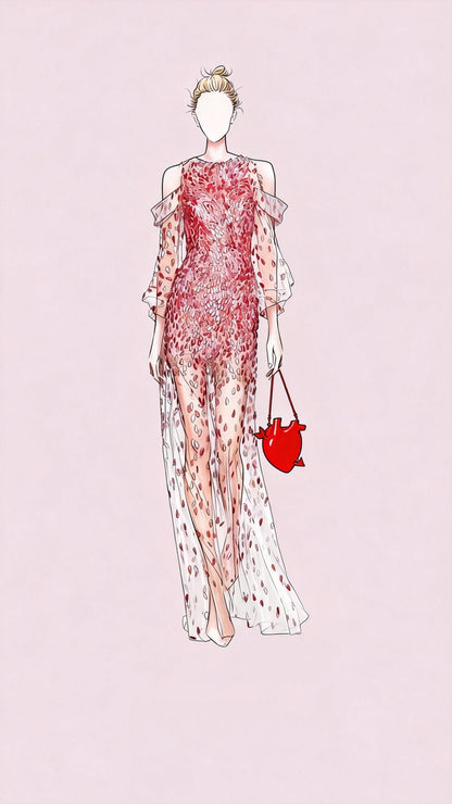 European fashion, niche design, heart chain bag, metal evening clutch, statement shoulder bag, avant-garde accessory