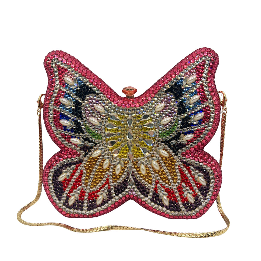High-end Flat-back Crystal Butterfly Evening Clutch for Banquets, Parties & Year-end Events