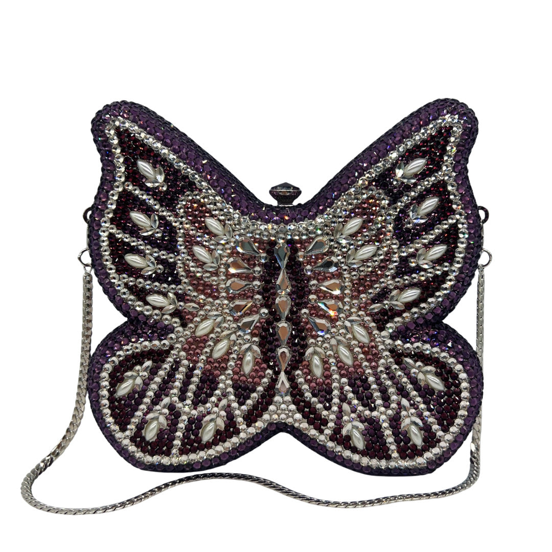 High-end Flat-back Crystal Butterfly Evening Clutch for Banquets, Parties & Year-end Events