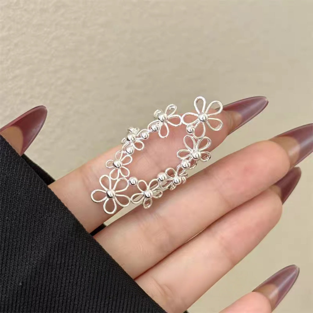 Korean-style Hollow-out Floral Lace Ring with Movable Shell Pendant