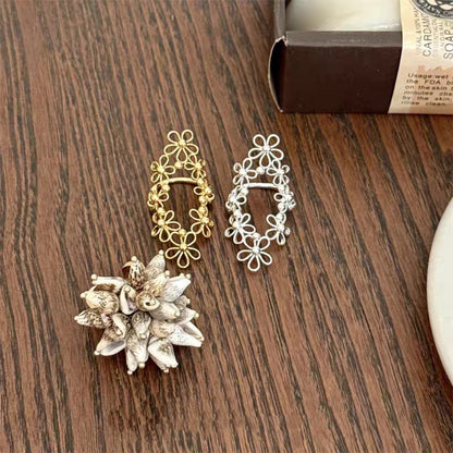 Korean-style Hollow-out Floral Lace Ring with Movable Shell Pendant