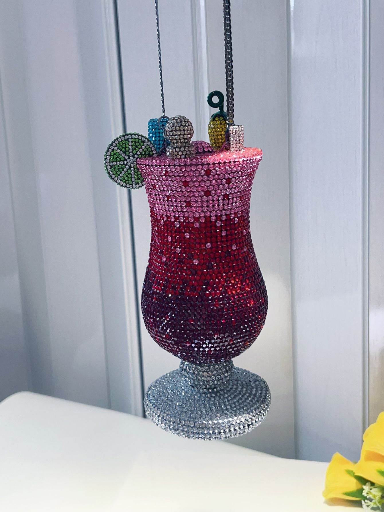 Diamond-encrusted Cocktail Glass Clutch, Full Crystal Evening Bag for Women