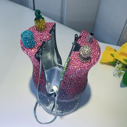 Diamond-encrusted Cocktail Glass Clutch, Full Crystal Evening Bag for Women