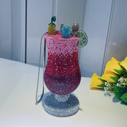 Diamond-encrusted Cocktail Glass Clutch, Full Crystal Evening Bag for Women