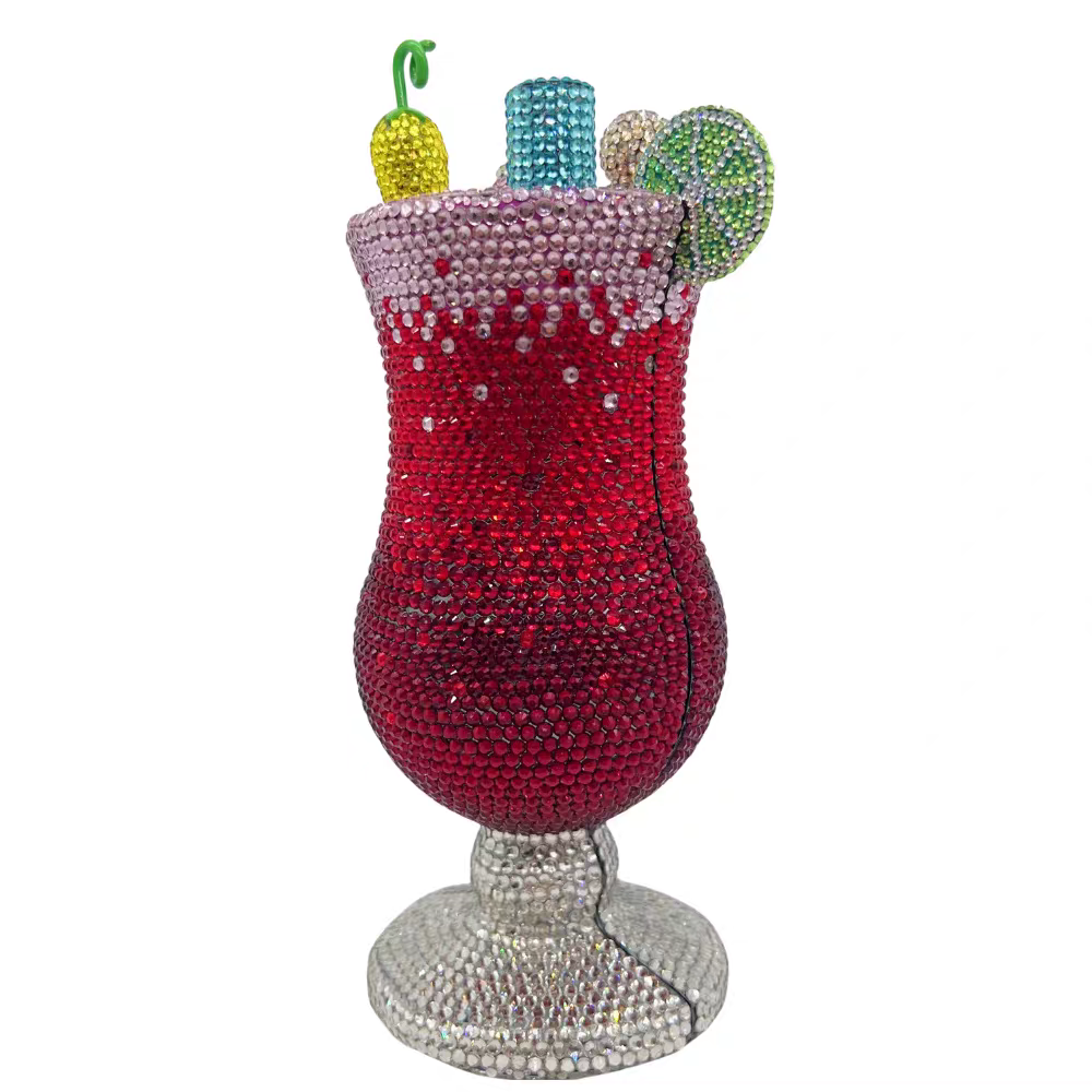 Diamond-encrusted Cocktail Glass Clutch, Full Crystal Evening Bag for Women