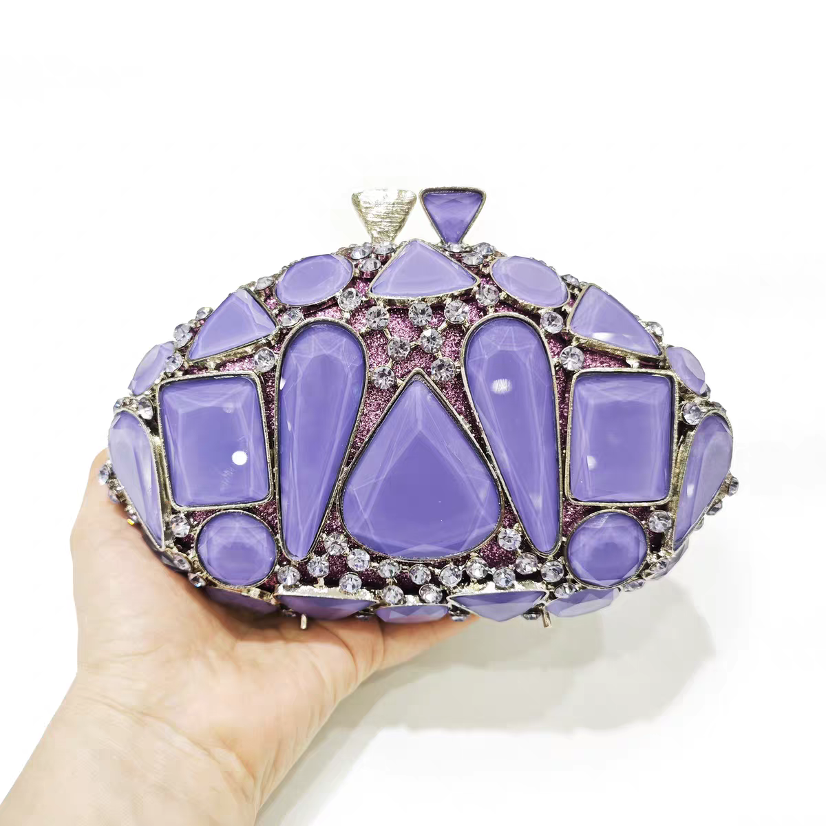 New Violet Diamond-encrusted Evening Clutch | Hollow Crystal Embellished Handbag for Women | European & American Style Party Bag