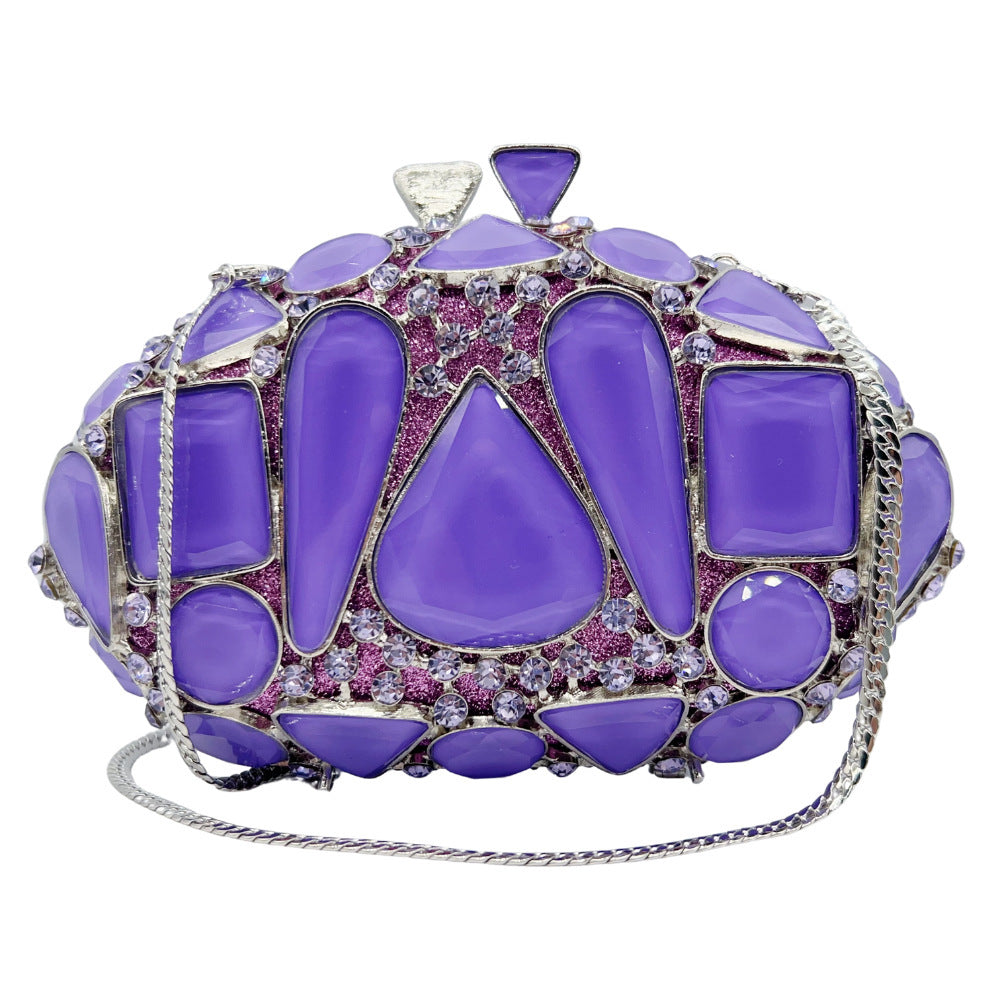 New Violet Diamond-encrusted Evening Clutch | Hollow Crystal Embellished Handbag for Women | European & American Style Party Bag