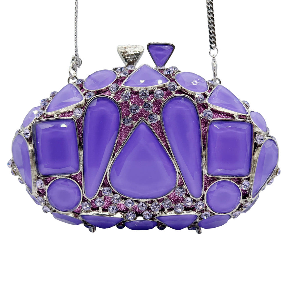 New Violet Diamond-encrusted Evening Clutch | Hollow Crystal Embellished Handbag for Women | European & American Style Party Bag