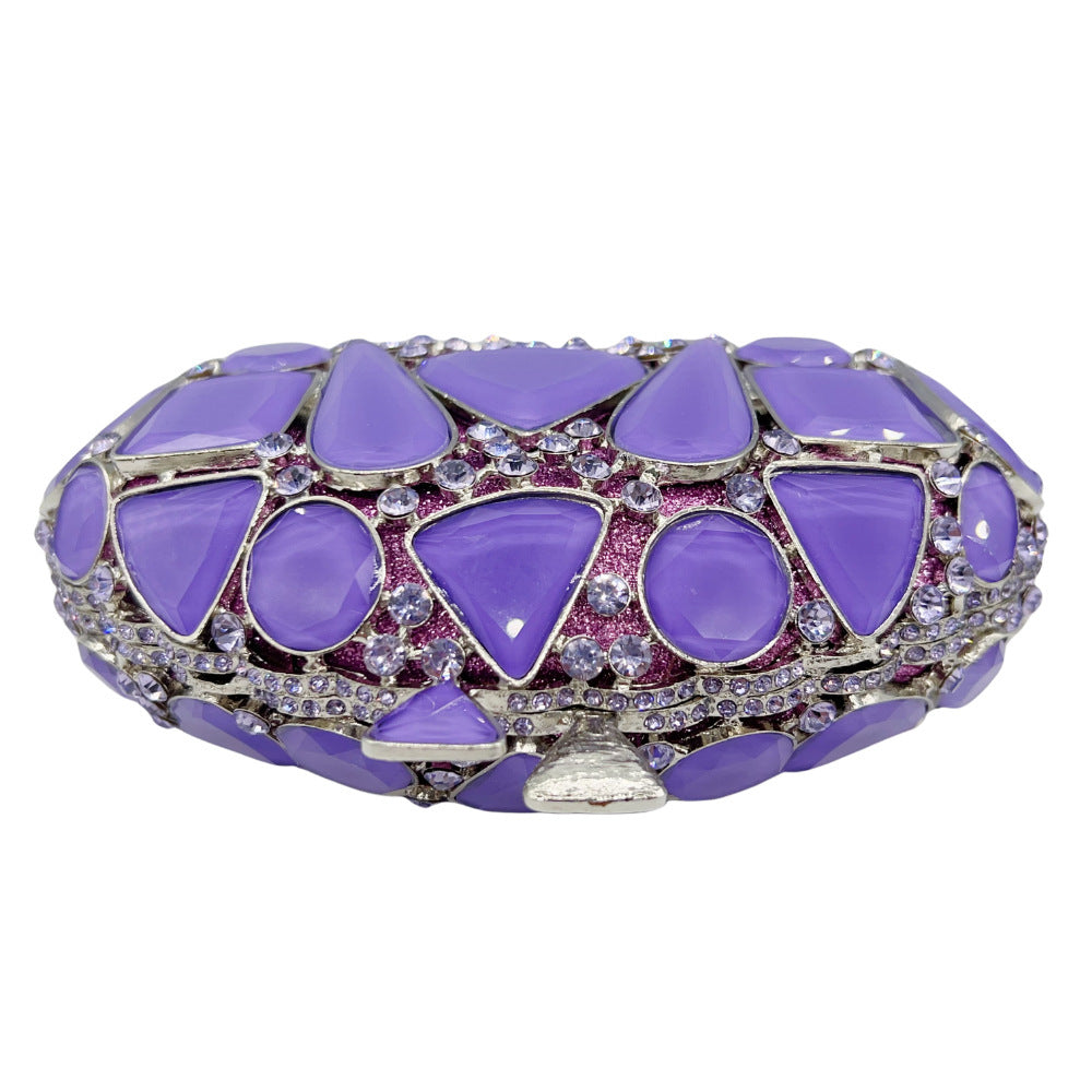 New Violet Diamond-encrusted Evening Clutch | Hollow Crystal Embellished Handbag for Women | European & American Style Party Bag