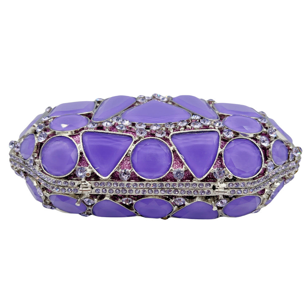 New Violet Diamond-encrusted Evening Clutch | Hollow Crystal Embellished Handbag for Women | European & American Style Party Bag