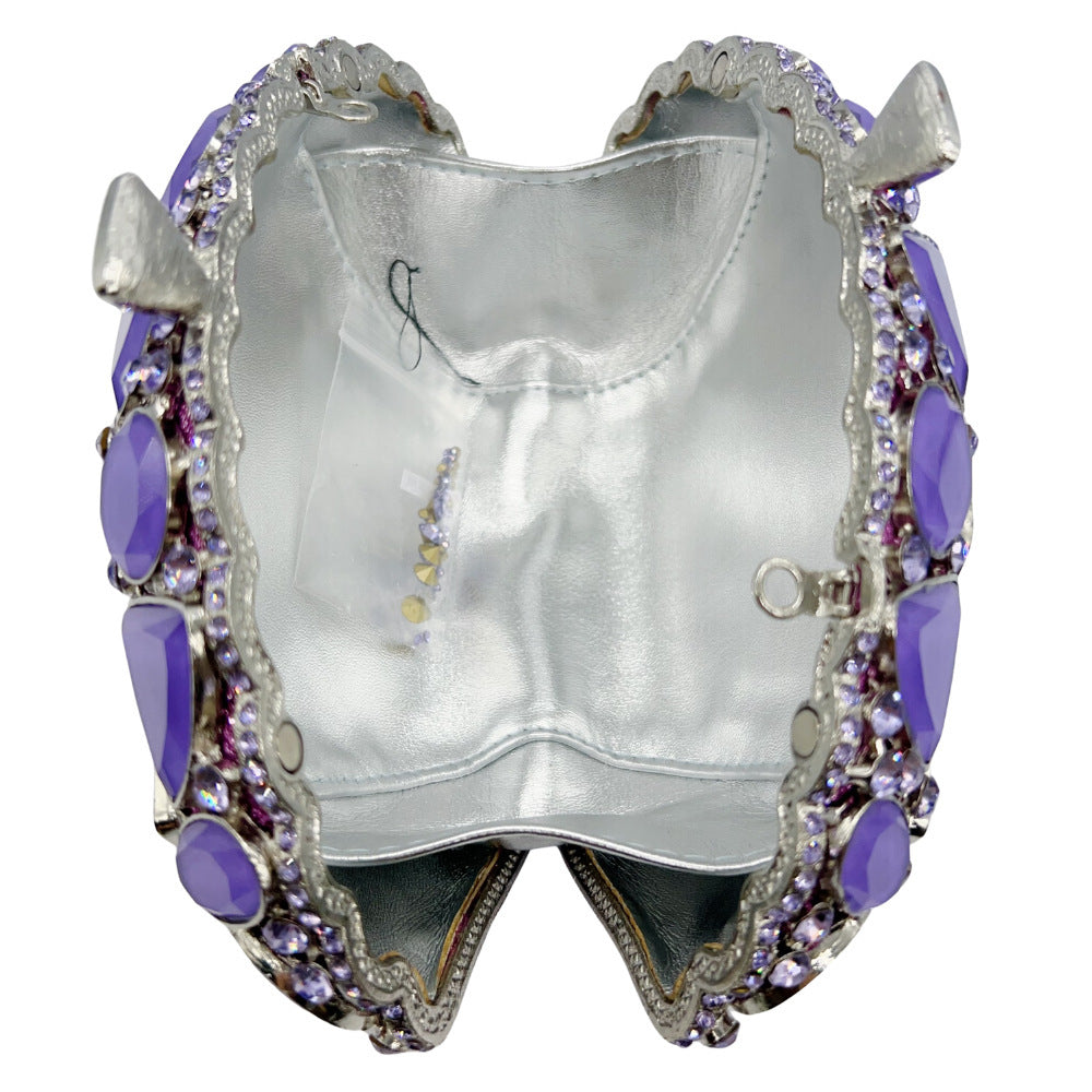 New Violet Diamond-encrusted Evening Clutch | Hollow Crystal Embellished Handbag for Women | European & American Style Party Bag