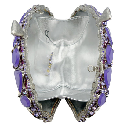 New Violet Diamond-encrusted Evening Clutch | Hollow Crystal Embellished Handbag for Women | European & American Style Party Bag
