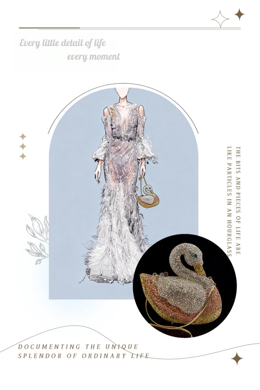 Diamond-Encrusted Swan Evening Clutch — Animal-Themed Full Crystal Handbag with Chain