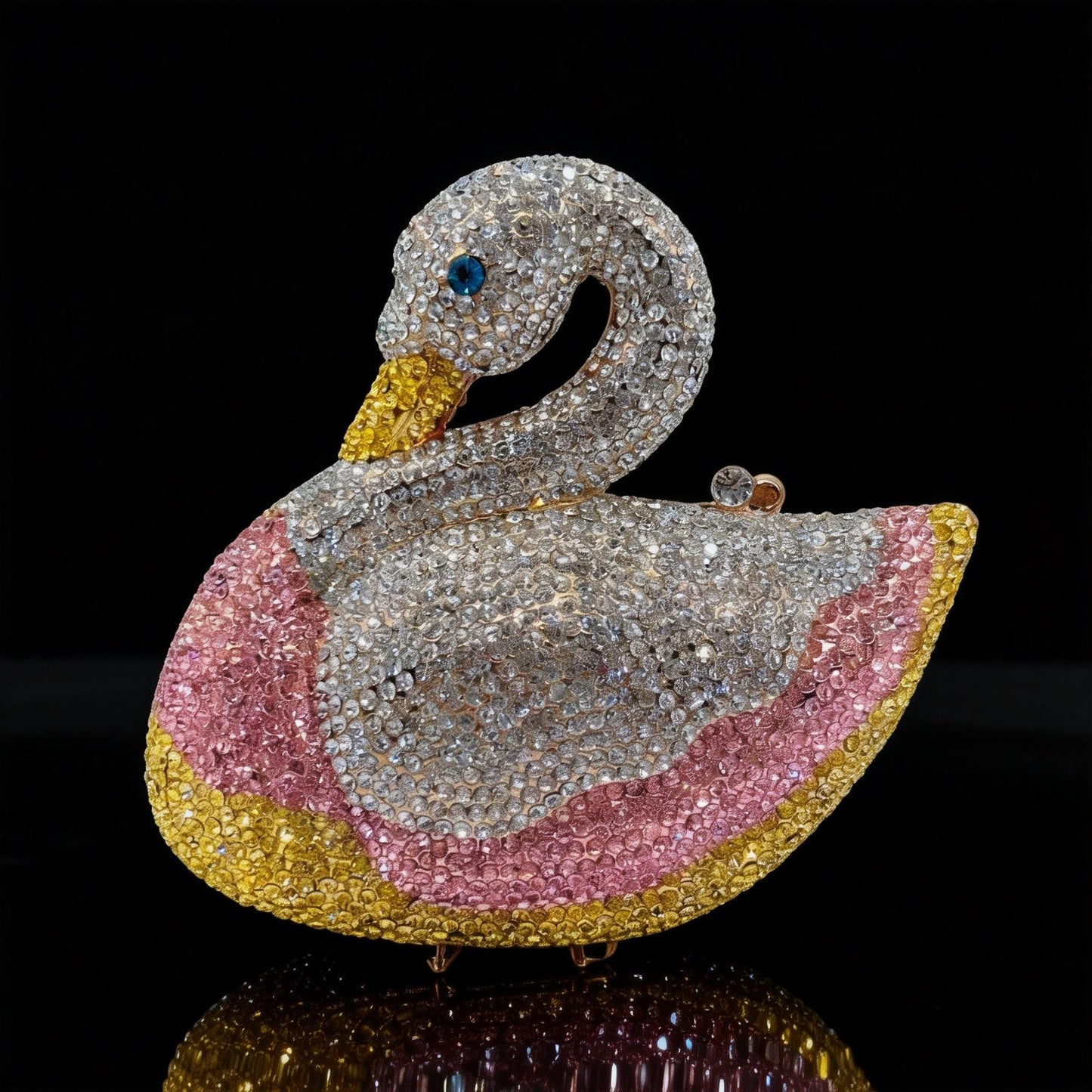Diamond-Encrusted Swan Evening Clutch — Animal-Themed Full Crystal Handbag with Chain