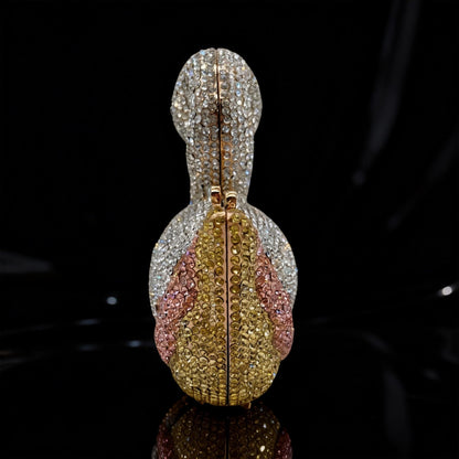Diamond-Encrusted Swan Evening Clutch — Animal-Themed Full Crystal Handbag with Chain