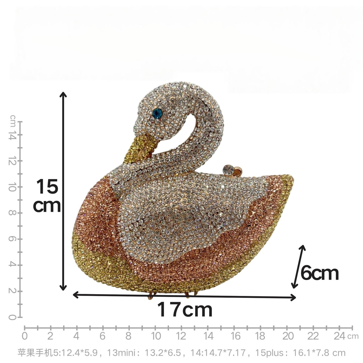 Diamond-Encrusted Swan Evening Clutch — Animal-Themed Full Crystal Handbag with Chain