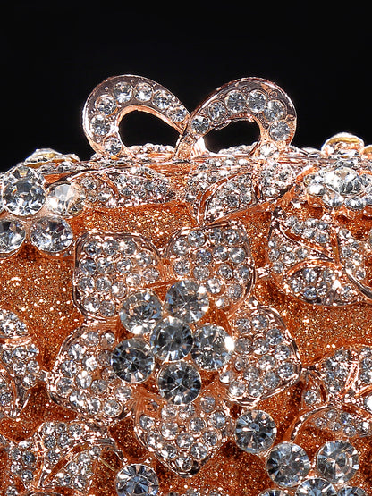 Bougainvillea-Inspired Crystal-Embellished Evening Clutch / Hollow-Out Metal Frame Diamond Women's Party Bag