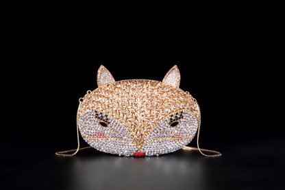 Fox Rhinestone Evening Bag with Hollow-Out Metal Crystal Details, Handcrafted Beaded Clutch for Nightclub and Socialite Events
