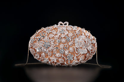 Bougainvillea-Inspired Crystal-Embellished Evening Clutch / Hollow-Out Metal Frame Diamond Women's Party Bag