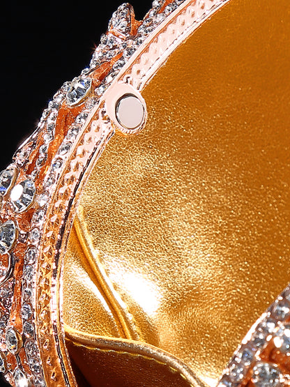Bougainvillea-Inspired Crystal-Embellished Evening Clutch / Hollow-Out Metal Frame Diamond Women's Party Bag