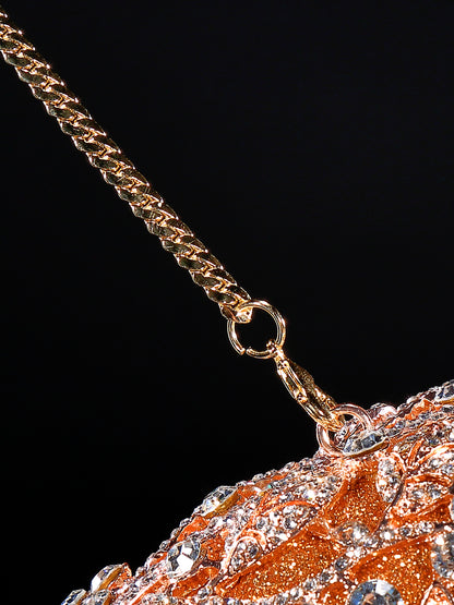 Bougainvillea-Inspired Crystal-Embellished Evening Clutch / Hollow-Out Metal Frame Diamond Women's Party Bag