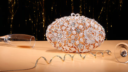 Bougainvillea-Inspired Crystal-Embellished Evening Clutch / Hollow-Out Metal Frame Diamond Women's Party Bag