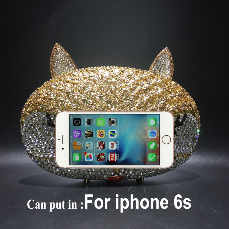 Fox Rhinestone Evening Bag with Hollow-Out Metal Crystal Details, Handcrafted Beaded Clutch for Nightclub and Socialite Events