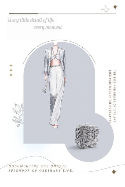Light Luxury Flash Diamond Trimmed High-end Sense Evening Dress Matching Silver Mini Clutch Bag New Square Handbag