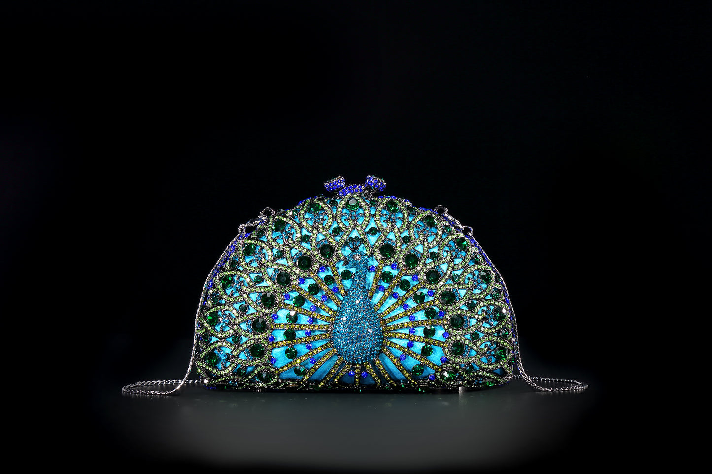 Peacock water diamond bag, hollow metal crystal banquet bag, handmade diamond inlaid bag, European and American women's diamond handbag