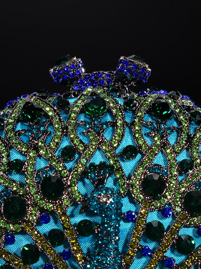 Peacock water diamond bag, hollow metal crystal banquet bag, handmade diamond inlaid bag, European and American women's diamond handbag