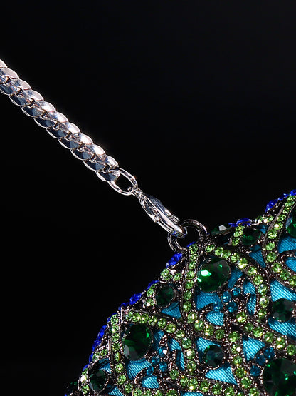 Peacock water diamond bag, hollow metal crystal banquet bag, handmade diamond inlaid bag, European and American women's diamond handbag