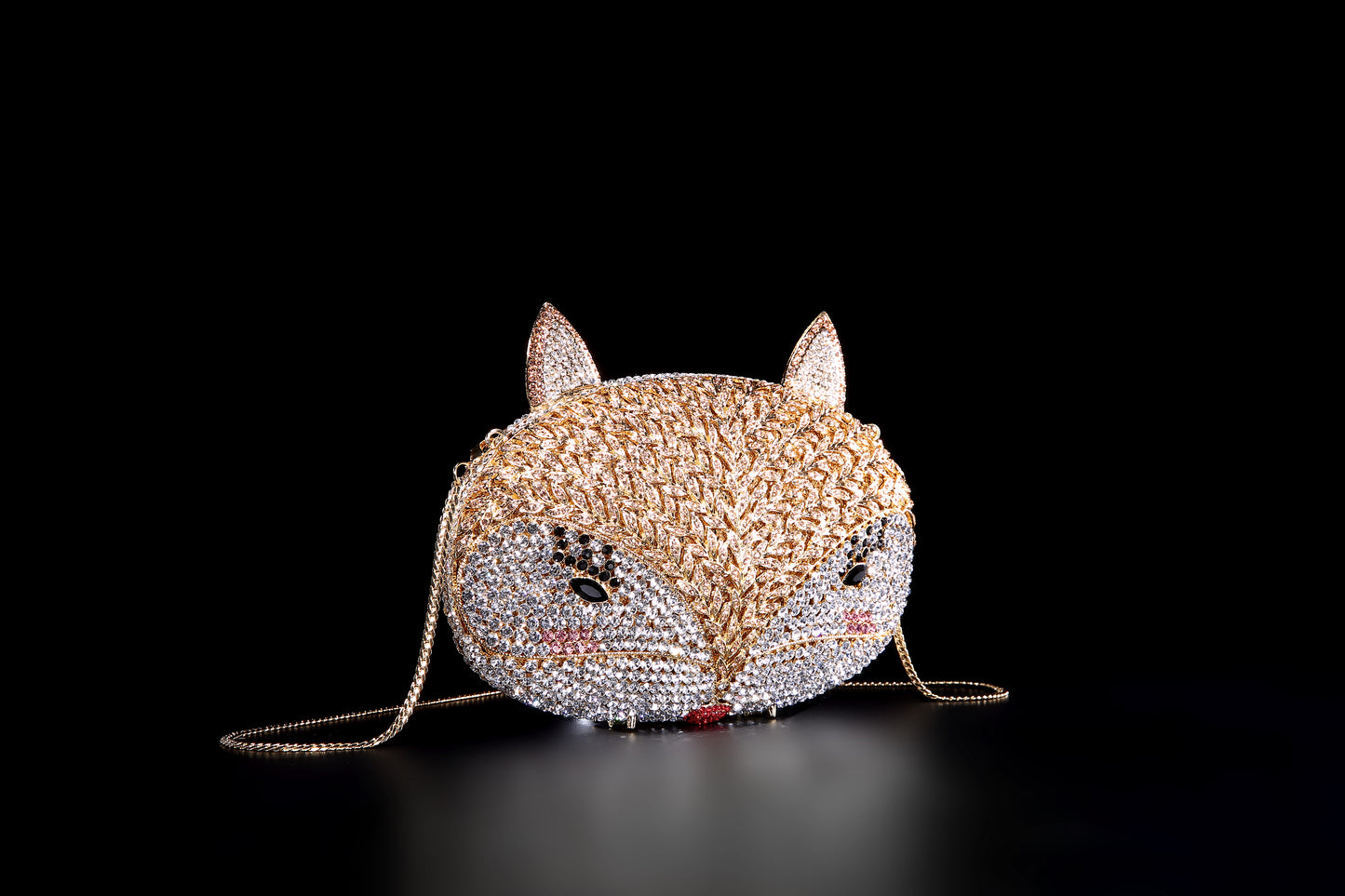 Fox Rhinestone Evening Bag with Hollow-Out Metal Crystal Details, Handcrafted Beaded Clutch for Nightclub and Socialite Events