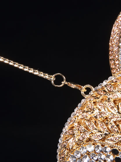 Fox Rhinestone Evening Bag with Hollow-Out Metal Crystal Details, Handcrafted Beaded Clutch for Nightclub and Socialite Events