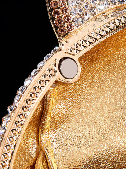 Fox Rhinestone Evening Bag with Hollow-Out Metal Crystal Details, Handcrafted Beaded Clutch for Nightclub and Socialite Events