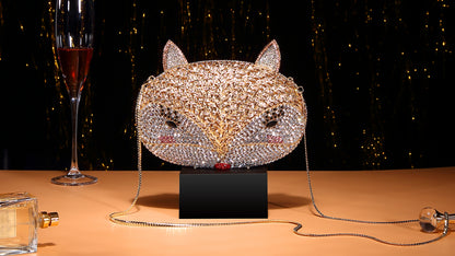 Fox Rhinestone Evening Bag with Hollow-Out Metal Crystal Details, Handcrafted Beaded Clutch for Nightclub and Socialite Events