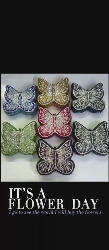 High-end Flat-back Crystal Butterfly Evening Clutch for Banquets, Parties & Year-end Events