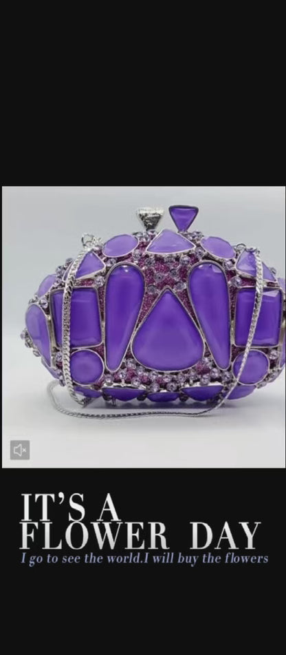 New Violet Diamond-encrusted Evening Clutch | Hollow Crystal Embellished Handbag for Women | European & American Style Party Bag