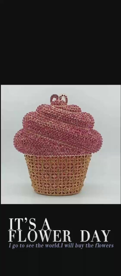 Ice Cream Wrap Iceberg Crystal-Encrusted Diamond Evening Clutch with Filigree Metal and Crystal Embellishments