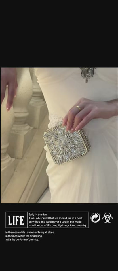 Light Luxury Flash Diamond Trimmed High-end Sense Evening Dress Matching Silver Mini Clutch Bag New Square Handbag