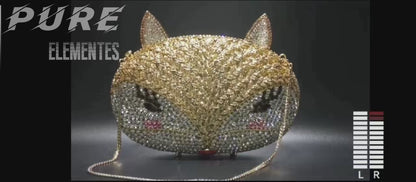 Fox Rhinestone Evening Bag with Hollow-Out Metal Crystal Details, Handcrafted Beaded Clutch for Nightclub and Socialite Events